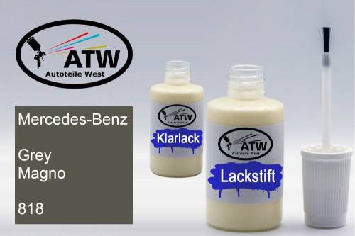 Mercedes-Benz, Grey Magno, 818: 20ml Lackstift + 20ml Klarlack - Set, von ATW Autoteile West.